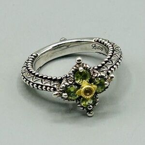 Barbara BIXBY Sterling Silver & 18K Gold, Peridot & White Topaz RING Size 7.25